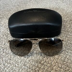Salvatore Ferragamo Silver Aviator Sunglasses with Black Case